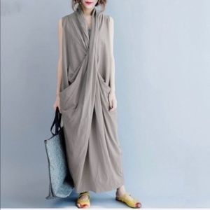 Flash sale Asymmetrical V neck maxi dress in gray